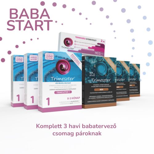 Trimeszter BABASTART Jód Nélküli Csomag - 3db Trimeszter 1 Jód Nélküli + 3db Trimeszter Men + 2db Trimeszter Terhességi Gyorsteszt