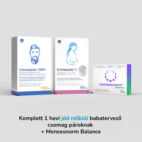 Trimeszter Babastart Mini Jód Nélküli Balance Csomag - 1db Trimeszter 1 jód nélküli terhesvitamin + 1db Trimeszter Men + 1db Mensesnorm Balance