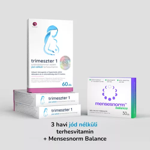 Trimeszter GO Jód Nélküli Balance Csomag - 3db Trimeszter 1 jód nélküli terhesvitamin + 1db Mensesnorm Balance